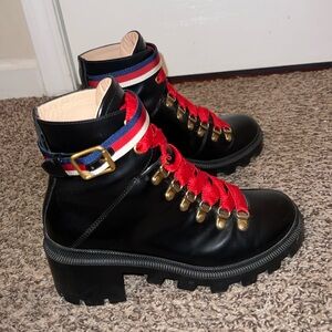 Gucci Sylvie Web 55mm Ankle Boot Black Leather